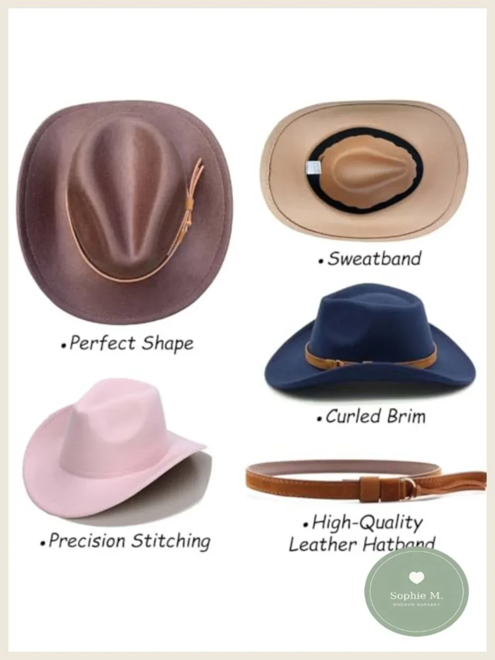 Kids Cowboy Hat with Leather Hatband - Wide Brim Western Sun Hat